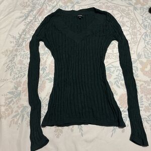 Express Deep Green V-Neck Sweater